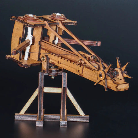 Mini Roman Ballista Siege Engine Kit for Tabletop Battles DIY Wooden Catapult Model 3D Puzzle STEM Project on stand