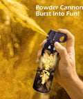 Vibrant Yellow Smoke Bomb Powder Cannon For Gender Reveal Parties And Baby Showers Super Hype For Making Epic Photo Moments Safe Trigger Pull Ready Two Pack showing the cannon in use with yellow powder bursts.