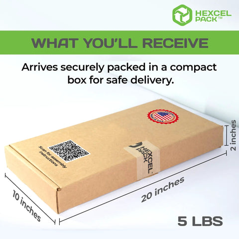 Top Shelf Mini Packing Station, Slick Honeycomb Paper Dispenser For Stress Free Shipping, Heavy Duty Kraft Wrap Holder, compact packed box dimensions 10x20 inches.