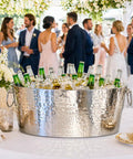 Armored XL Insulated Beverage Tub For Parties holding beer bottles, double wall stainless steel, large ice bucket, 6.25 gallon, no condensation