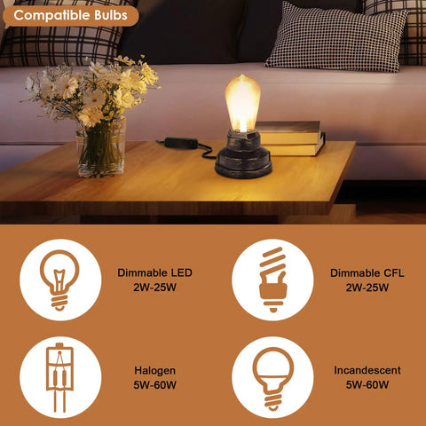 Image showing Snag This Hella Useful 2 Pack Black Cord Lamp Dimmer Switch, compatible with Dimmable LED, CFL, Halogen, Incandescent bulbs.