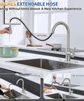 Top Shelf Kitchen Faucet With Pull Down Sprayer In Brushed Nickel Lead Free Stainless Steel Build Rated For Heavy Duty Use And Turning Sink Cleanup Into A Snap with 20-inch hose.