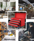 Lockable Red Steel Tool Chest With Three Drawers And Top Tray Portable Toolbox For Home Garage Workshop And Repair Shop Heavy Duty Tool Organizer Tough As Nails Metal Cabinet For Tools And Gear, red steel chest with three drawers