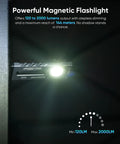 Beast Magnetic EDC Flashlight 2000 Lumens Rechargeable LED with glowing light, showing 120 to 2000 lumens range.