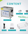Contents of 6.5L Ultrasonic Cleaner Pro Grade Heavy Duty With Digital Timer And Heater For Jewelry Glasses Watches And Tools