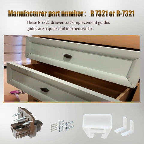 Kickstart Your Furniture Flip With This Solid 7 Pack R7321 Drawer Track Guide Kit Compatible With Kenlins Rite Trak One Systems showing drawer glides and hardware.