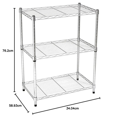 Beefy Heavy Duty Steel Wire Shelving Rack With Chrome Finish 3 Shelf Adjustable Storage System No Tool Assembly 23.2x13.4x30in