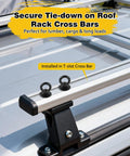 Heavy Duty T Track Mount Tie Down Anchor installed on roof rack cross bars with M8 stainless steel eye bolts