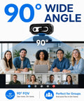 Legit Crisp 1080P Webcam For Pc And Laptops With Dual Noise Cancelling Mic displaying 90° wide angle view during group video call.