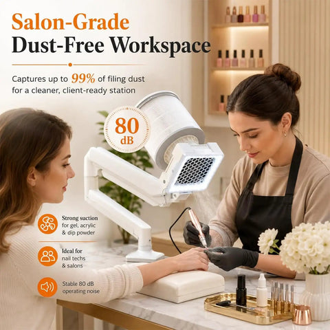 Top Shelf Sixty Watt Nail Dust Extractor Vacuum With Kickin Three Sixty Degree Cyclone Airflow And Fine Tuned Suction in salon-grade workspace