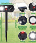 Solar Ultrasonic Critter Repeller With Motion Sensor And LED Flashing Light For Outdoor Yards And Gardens Deterring Deer Cats Dogs Rabbits Squirrels Raccoons And More Two Pack, 40 cm stake