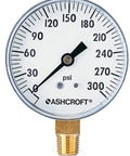 Ashcroft 2.5-inch pressure gauge, white dial, 0–300 psi, bottom connection, brass fitting
