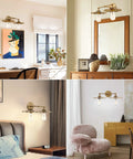 Two-Head Brass Wall Sconce Light With Flower Design Vintage Mid Century Style Vanity Lamp Above Mirror In Living Room