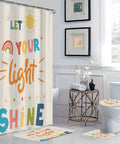 Colorful Quotes Kids Shower Curtain Set With Non Slip Rug, Waterproof 72x72 Inches, Cartoon Inspiring Letters, Easy Care Bathroom Decor