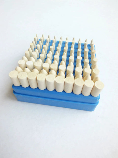 Pro Grade Wool Bobs For Rotary Tools Set Of 100 Pieces Mandrel Mounted Polishing Grinding Cleaning in blue container