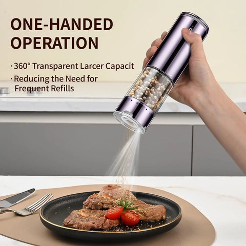 Rechargeable Electric Salt And Pepper Grinder Set With No Fuss One Hand Operation seasoning steak with LED light