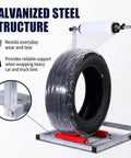 Heavy Duty Film Wrap Roll Dispenser For Tires And Trucks Adjustable Manual Stretch Wrapping Stand displaying galvanized steel structure.