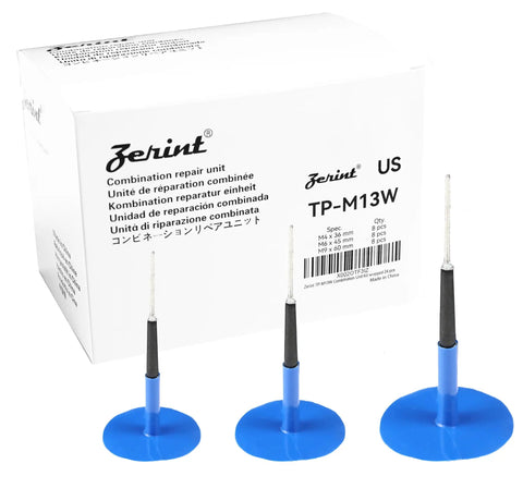 Combination Tire Repair Patch Plug Kit With Wrapped Stem Patches in three sizes displayed beside packaging box