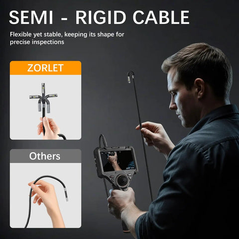 Dual Lens 360 Degree Borescope With Light, 5 Inch HD Monitor, 4 Way Joystick Inspection Camera, Pro Grade Slim 0.25 Inch Probe, 5 Ft SemiRigid Industrial Endoscope For Automotive Maintenance And Mechanical Diagnostics, semi-rigid cable