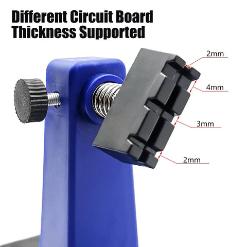 Close-up of Pro Grade Adjustable Soldering Clamp for Circuit Boards PCB Holder Frame showing thickness support.