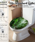 Round Tropical Rainforest Stream Dense Green Jungle Misty Toilet Seat on standard white toilet with adjustable hinges.