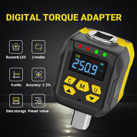 Pro Grade Digital Torque Adapter Set With 1/2 Inch Drive And 1/4 And 3/8 Socket Adapters, ISO 6789 Certified Plus/Minus 2 Percent Accuracy, 12 to 250 ft-lb/17 to 340 Nm, High Visibility Color Display With Audible Alerts And Overtightening Protection on digital torque adapter