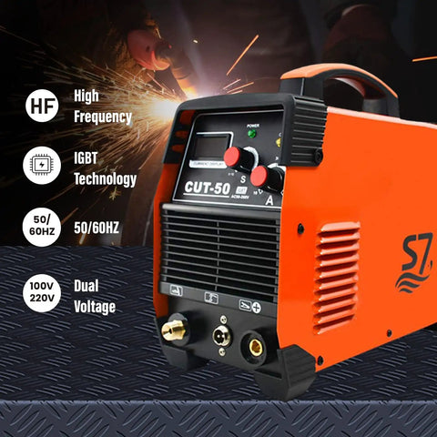 Dual Voltage Pro Grade Plasma Cutter With 50A Inverter, Cuts Up To 20mm Thick, 110 To 220V, Includes Free Accessories