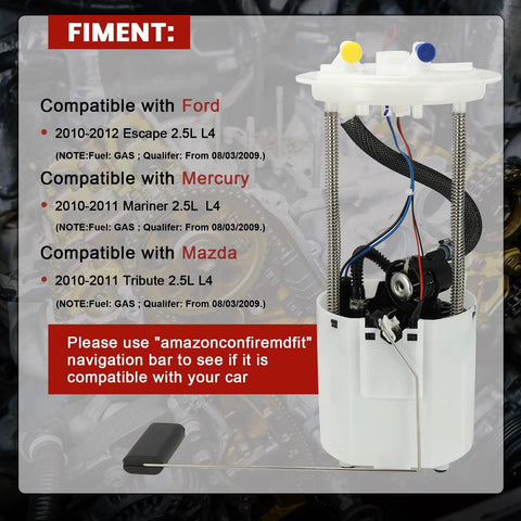Electric Fuel Pump Module Assembly For Ford Escape 2010 To 2012 2.5L L4 Replacement Fits Mercury Mariner 2010 To 2011 And Mazda Tribute 2010 To 2011 Replaces P76591M FG1317 AL8Z9H307A Drop In Fit, showing side view