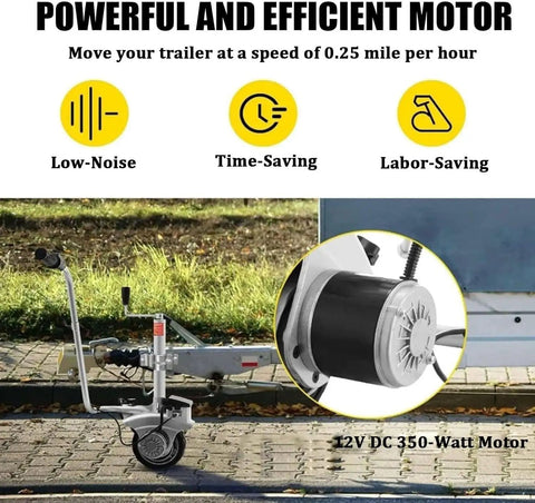 350W Electric Trailer Dolly With Aluminum Jockey Wheel, Heavy Duty Steel Frame, Adjustable Height, Puncture Resistant Tires, Portable Caravan And Boat Trailer Mover For Easy Loading, Parking And Warehouse Use, shown with 12V DC motor