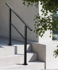 Built Tough Outdoor Handrails For Steps 2 To 3 Step Stair Rail Kit Black Carbon Steel Square Tube Horizontal Bar on concrete steps.