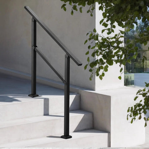 Built Tough Outdoor Handrails For Steps 2 To 3 Step Stair Rail Kit Black Carbon Steel Square Tube Horizontal Bar on concrete steps.