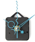 Blue DIY Clock Repair Kit With Quartz Spindle Movement for Wall Clocks showing black base with blue hands attached.
