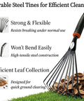 Two Pack Garden Hand Rake With Durable Steel Tines Small Shrub Rake With Ergonomic Non Slip Handle collecting leaves