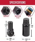 Four Locking Wheel Lug Nuts With Key M14x1.5 14x1.5 Threads 1.90 Inch Long Bulge Closed End Black Finish specifications