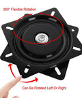 Heavy Duty 7 Inch Square Bar Stool Swivel Plate For Buttery Smooth 360 Degree Spin With Rust Proof Steel And No Skip Roll Perfect Rock Solid Seat Base. Close-up view of swivel plate showing 360° rotation feature.