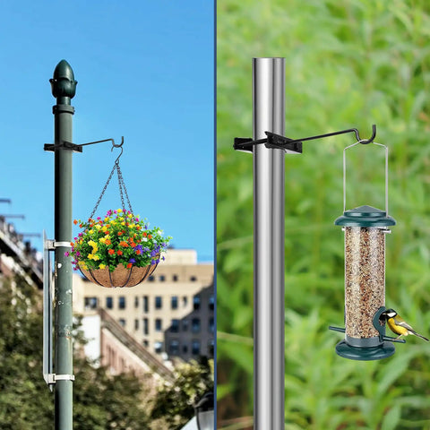 Two Pack Bird Feeder Hanger Hooks Clamp On Deck Railing Mounts With Rust Resistant Iron Construction Outdoor Hang Brackets For Plants Lanterns Birdhouses Windproof Tree Branch Hooks For Your Backyard Bird Watching