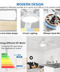 52 Inch Low Profile Ceiling Fan With Lights And Remote Control, White Finish, energy-efficient DC motor, living room setup