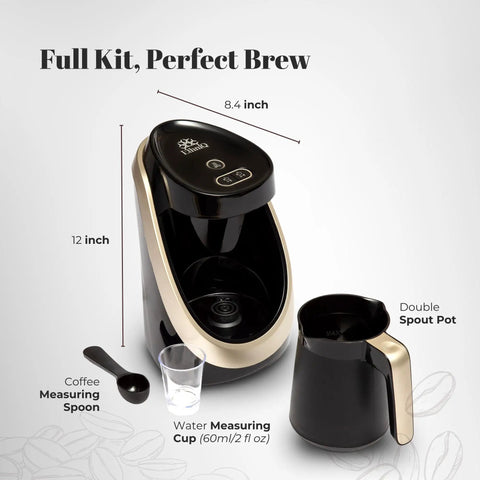 Electric Turkish Coffee Pot With Cook Sense Technology 1 To 4 Cup Capacity BPA Free 120V Delivers Bold Turkish And Greek Coffee Easy Brew For Home Use Durable Turkish Coffee Maker Built For True Coffee Lovers with measuring spoon and water cup