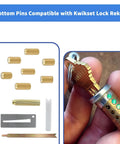 All In One Home Door Rekey Kit, 4 Tool DIY Set With Brass Bottom Pins, Pin Sizes 1 Through 6, 50 Pins Each, tools and lock cylinder