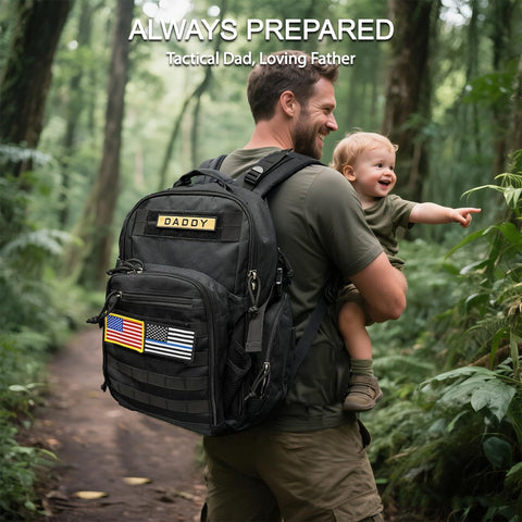 Dad Gear Tactical Diaper Bag Backpack With Changing Pad, Military MOLLE System, Water Resistant 900D Fabric in forest scene
