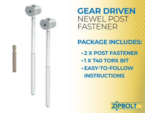14.100 Super UT Newel Post Fastener Bulk Pack with gear driven design and T40 Torx bit, includes easy-to-follow instructions
