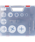 Top Tier 15 Piece Hole Saw Kit With Twist Drills For Wood And Metal High Speed Steel Cutting Tools Hex Wrenches Plus Guide And Storage Box clear case