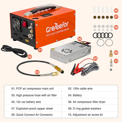 Portable 4500 PSI PCP Air Compressor With Retractable Handle Works On Car 12V Or Home AC Power Oil Free Water Free For Paintball And Rifle Tanks High Pressure Manual Stop Pump