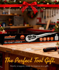 Boxed One Half Inch Drive Quick Release Ratchet Handle With 90-Tooth Reversible Chrome Alloy Socket Wrench on workbench