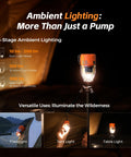 Go-To Air Pump For Inflatables Max Pump 3 with camping light modes as flashlight, tent light, and table light in use