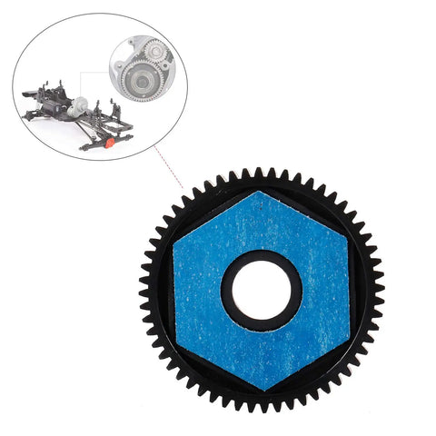 Close-up of 56T Spur Gear With 13T Motor Gear Upgrade for Axial SCX10 II AX31027 RC Car, showing plastic spur and steel pinion.