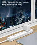 Two Pack Flat Plug Power Strips With 6 Wide Outlets And 4 USB Ports 6 Ft Extension Cord 2100J Surge Protection on desk