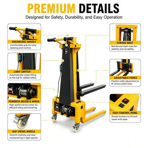 Heavy Duty Electric Pallet Lift Stacker With Remote Controlled Height Tweaking And Wide Forks For No Sweat Home Moving Garage Organizing And Easy 660 Pound Heavy Load Handling