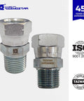1/2 Inch NPTF Male To 1/2 Inch NPSM Swivel Hydraulic Adapter Built To Last From Carbon Steel With Zinc Plating For Rust Proof Reliability And Precise Straight Alignment With Hoses And Valves, shown in two views