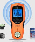 7 In 1 Stud Finder Wall Scanner with Magnetic Bubble Level and LCD Display, pro-grade detector with battery and level caps.